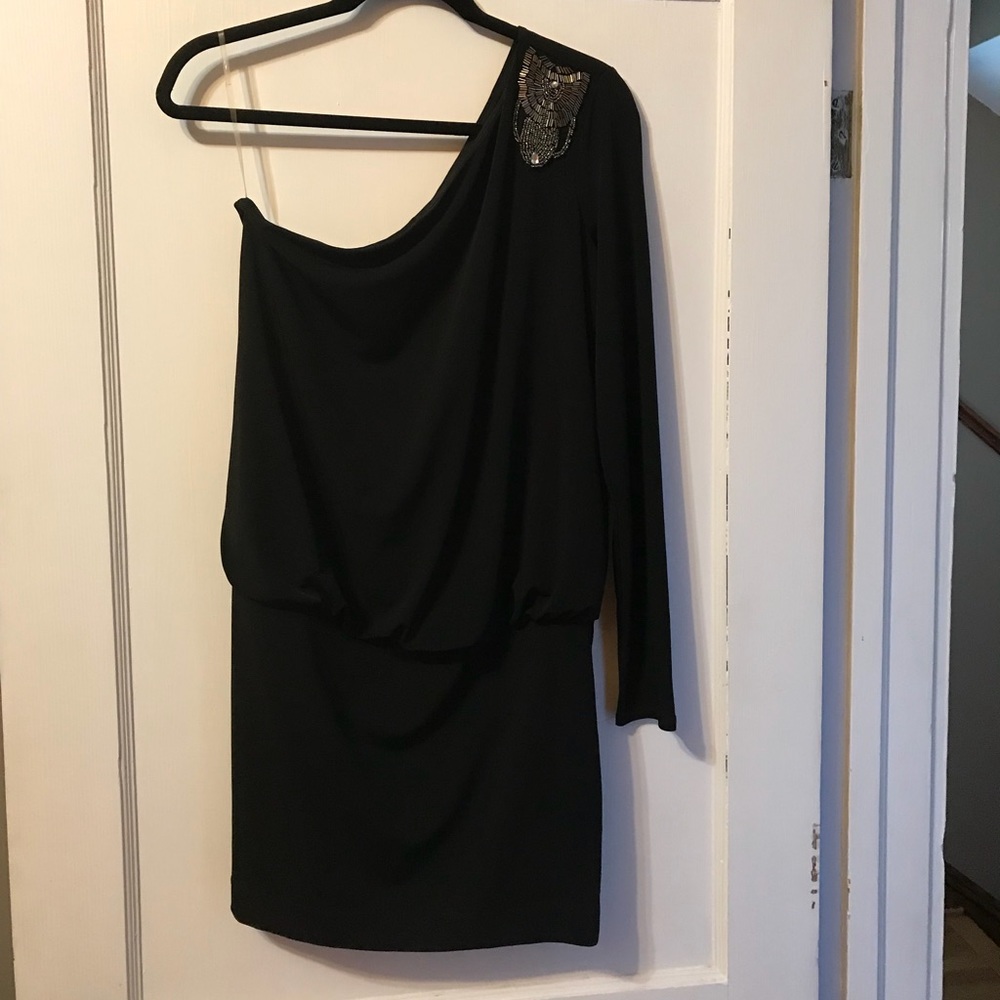 Super cute one sleeve black cocktail dress!
